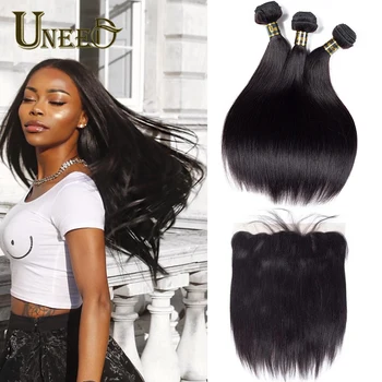 

Uneed Brazilian Bundles With Frontal Straight Hair Bundles With Lace Frontal 13x4 Lace Frontal Remy Human Hair Weave Extension