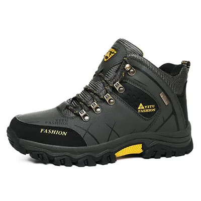 men high top hiking shoes waterproof trekking sneakers mens casual winter warm snow boots man mountain shoes for hunting boots - Color: gree-plush lining