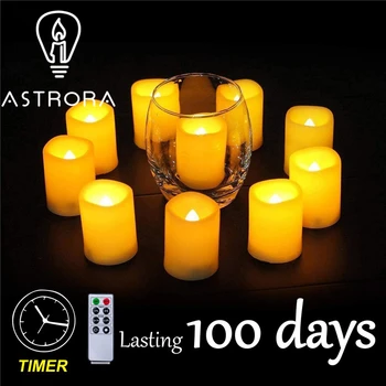 

ASTRORA Set Of 6 Timer Flameless Votive LED Candles Battery Tea Lights Operated With Remote Outdoor For Home Halloween Decor