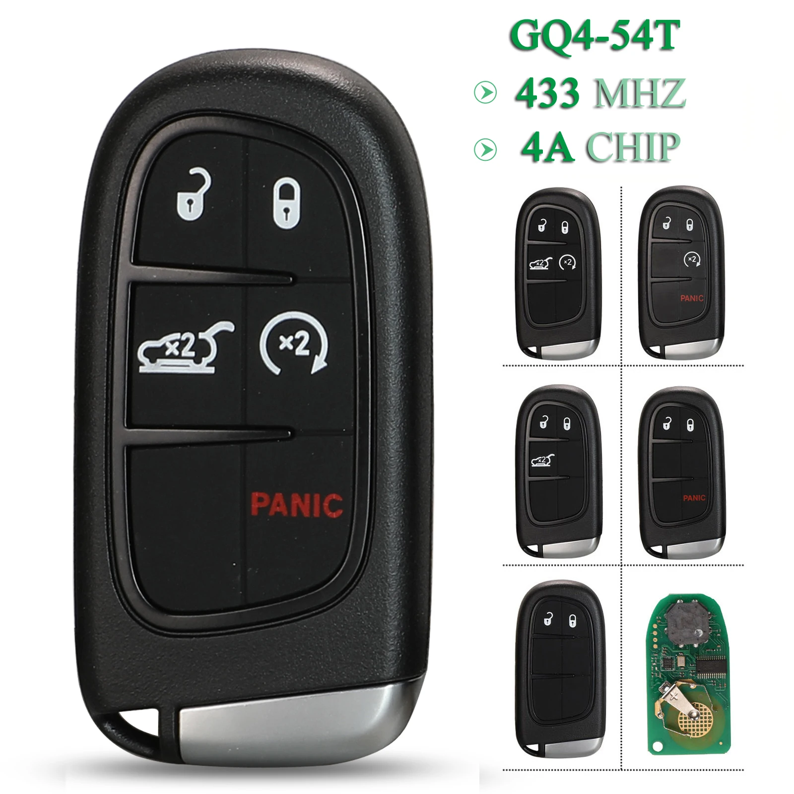 

jingyuqin 2/3/4/5 Buttons 4A PCF7938X Chip 433MHz Hitag-AES Smart Remote Car Key FOB For Jeep Cherokee Durango Chrysler GQ4-54T