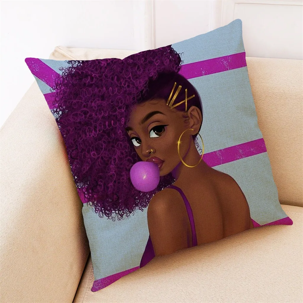 

African Painting Art Printing African Exotic Cover African Girl Decorative Pillow Case Linen Color Cloth Throw Pillow Cover