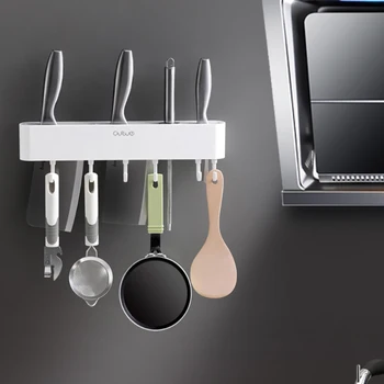 

High Quality Wall-mounted Knife With Hook Storage Rack Kitchen Storage Shelf Accessories Home Kitchen Block Plastic Tool Holder