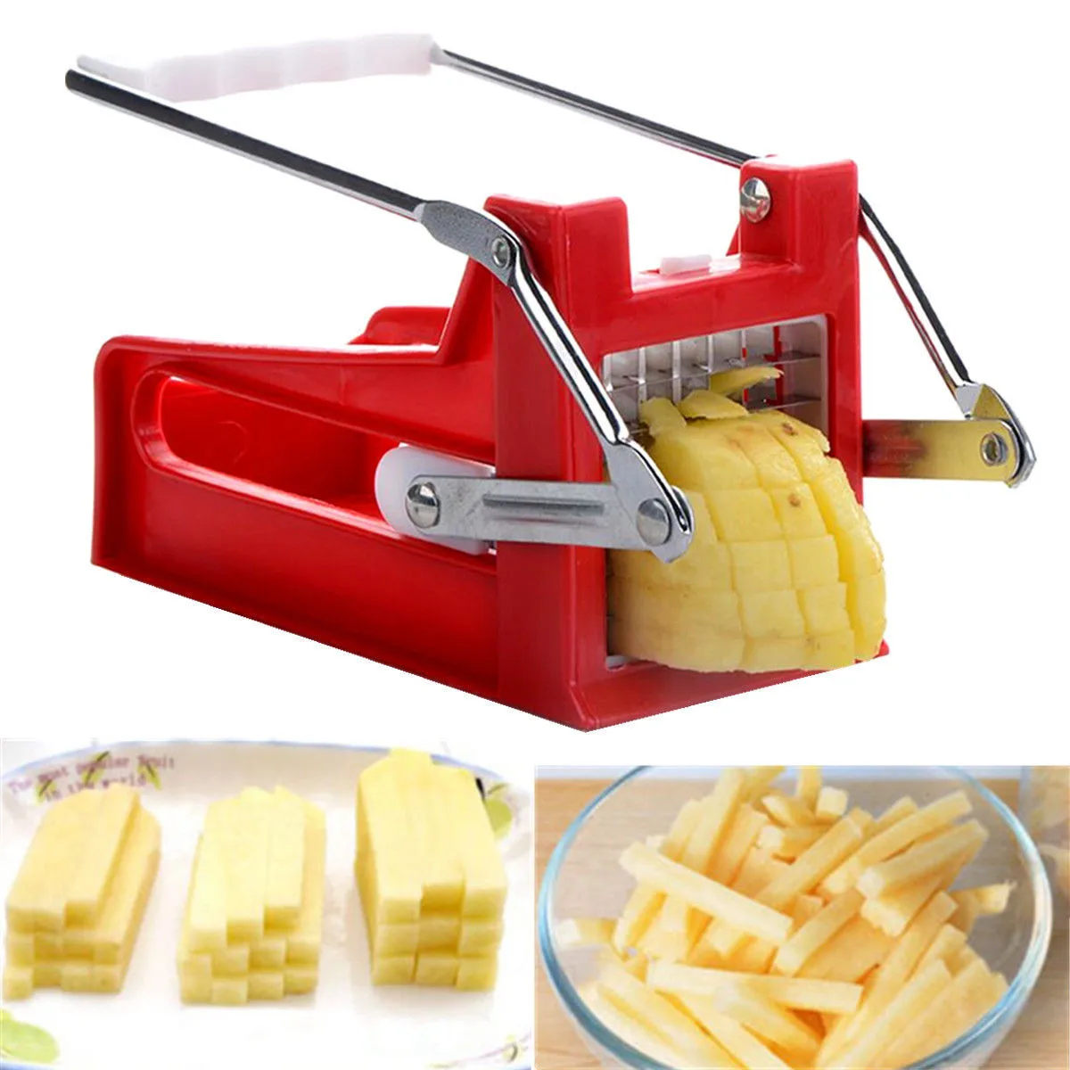 French Fries Cutters Potato Chips Strip Cutting Machine Maker Slicer Chopper 2 Blades Kitchen Gadgets Stainless Steel