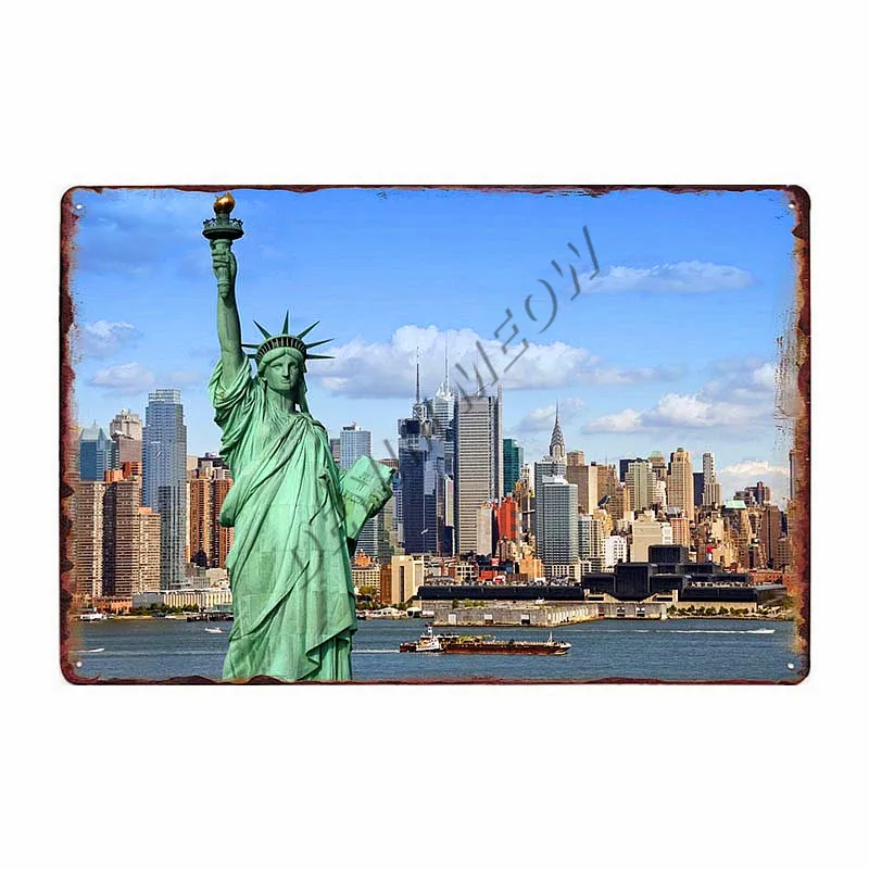 Нью-Йорк металлическая жестяная вывеска Винтаж чудо-город настенная живопись плакаты Флаг США Бар Паб Ретро Статуя Свободы Декор WY103 - Цвет: 10