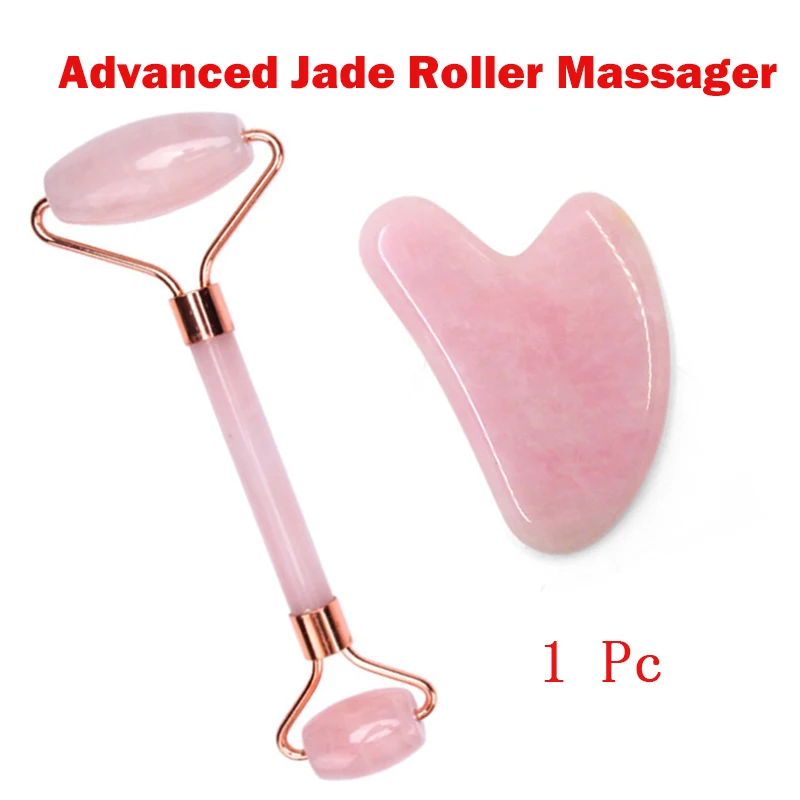 New Slimming Face Massager Lifting Tool Rose Quartz Roller Natural Jade Facial Massage Roller Stone Skin Massage Beauty Care Set - Цвет: as picture 2pcs 1set