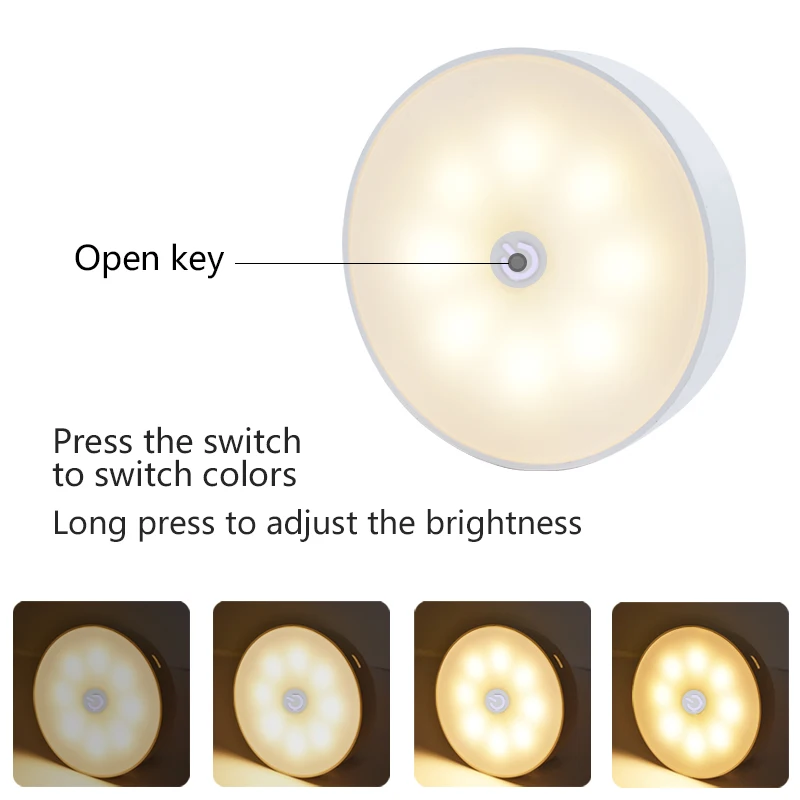 3Color USB Recharge LED Night Light Adjustable Brightness Cabinet Closet Wall Lamp High Brightness For Reading bedroom Stair Car battery night light Night Lights