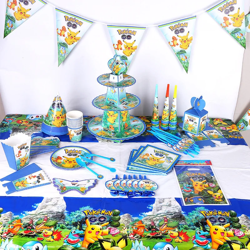 Buen trato Pokémon de bolsillo monstruo familiar para fiesta de cumpleaños de niños, Pikachu, mantel desechable, vaso, plato y servilleta, bolsa de regalo, Juguetes NRwoeQG9N3p