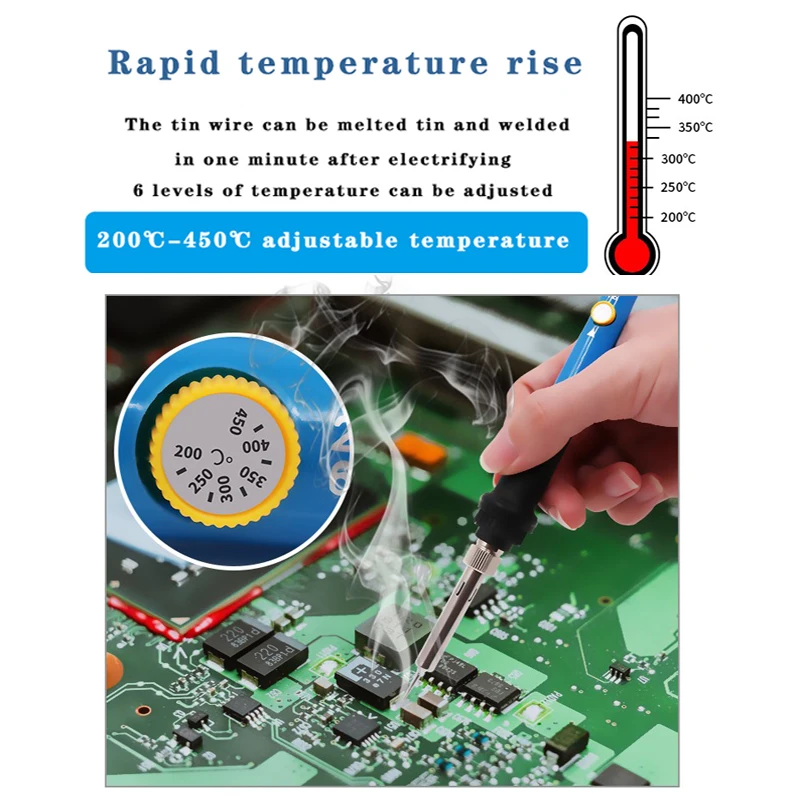 Timostention Adjustable temperature 220V EU household electric soldering iron electronic repair welding gun tool brand iron tip gas welding equipment