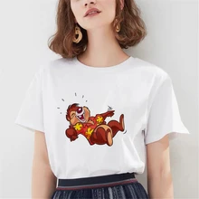 

Harajuku Color Painting Women T-shirts Disney Chichi And Titi Comfort Cartoon Animal Female Teeshirts Summer Top Gifts For Girls