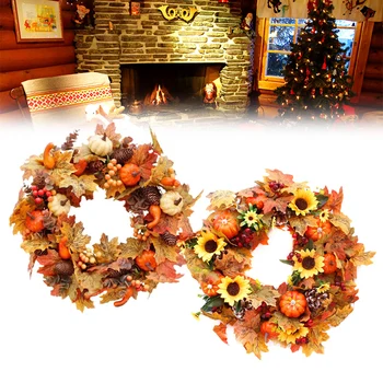 

Botique-Autumn Theme Door Garland Artificial Pumpkin Berries Pine Cone Maple Handmade Cloth Garland Rattan Materi FPing
