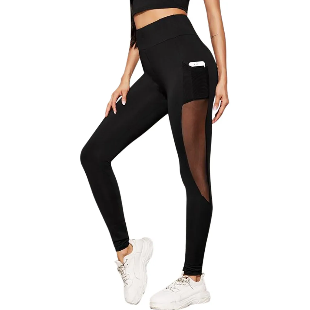

2019 New Fashion Womens Perspective Splice Side Pocket Elastic Waist Tight Leggings Pants #NN801