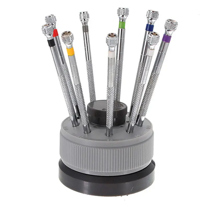 

0064 Watch Repair Tool Rotating Base Screw Bits Set 9 Sticks round-Toe Screw Driver Screwdriver