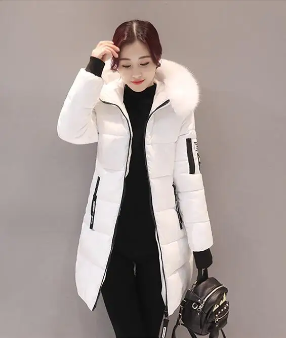 Теплое большое меховое Стеганое пальто с капюшоном, зимняя женская куртка, модная однотонная пуховая хлопковая парка на молнии размера плюс, тонкая верхняя одежда BY45 - Цвет: white