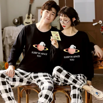 

Autumn Pajamas Couples Cotton Sleepwear Soft Pyjama Sets Cartoon Pattern Women Pajama Set Long Sleeve Men Lounge Pijamas