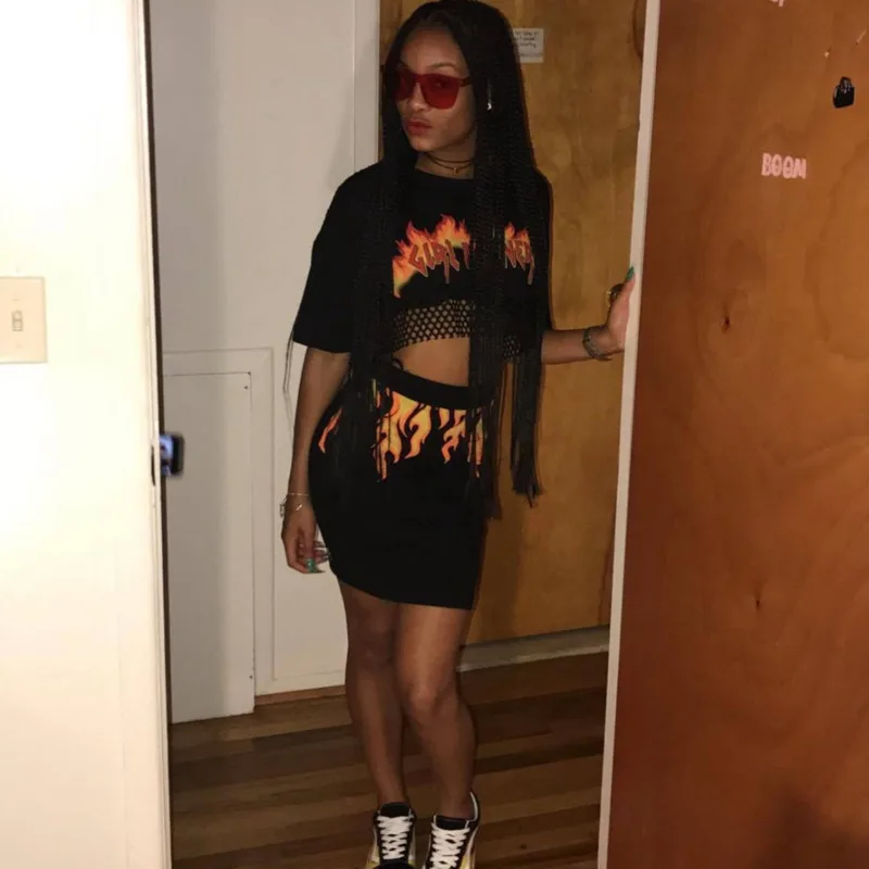 Summer 2 Piece Set Women Fire Flame 