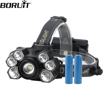 

BORUiT 3*T6+4*XPE LED Powerful Headlamp 5-Mode Zoom Waterproof Headlight Rechargeable 18650 Head Torch for Camping Hunting