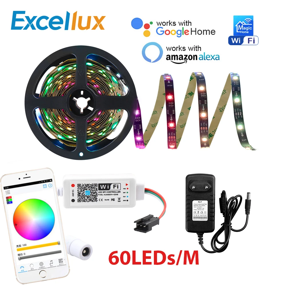 1reel 300LEDs WS 2811 5050 RGB Led Strip/Led tape+Magic Home APP WIFI Control+ DC12V 5A adapter for home decoration