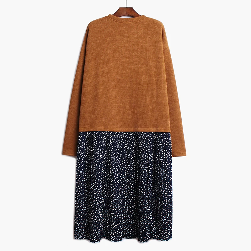 SuperAen женское трикотажное плиссированное платье с круглым вырезом, осенняя Новинка, модное женское платье из двух частей, женская одежда