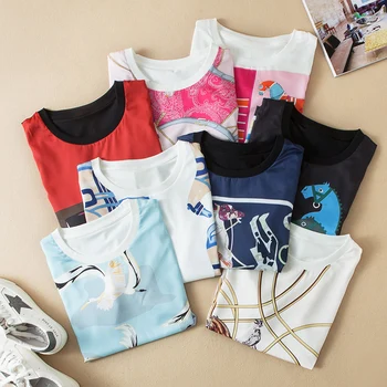 

New More high end BI into money Pegasus before printing series silk joining together short sleeve T shirt girl 11 color