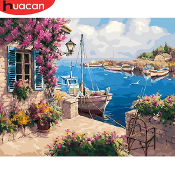 

HUACAN Oil Painting Seaside Scenery Drawing On Canvas HandPainted Picture By Numbers Art Kits DIY Gift Home Decoration