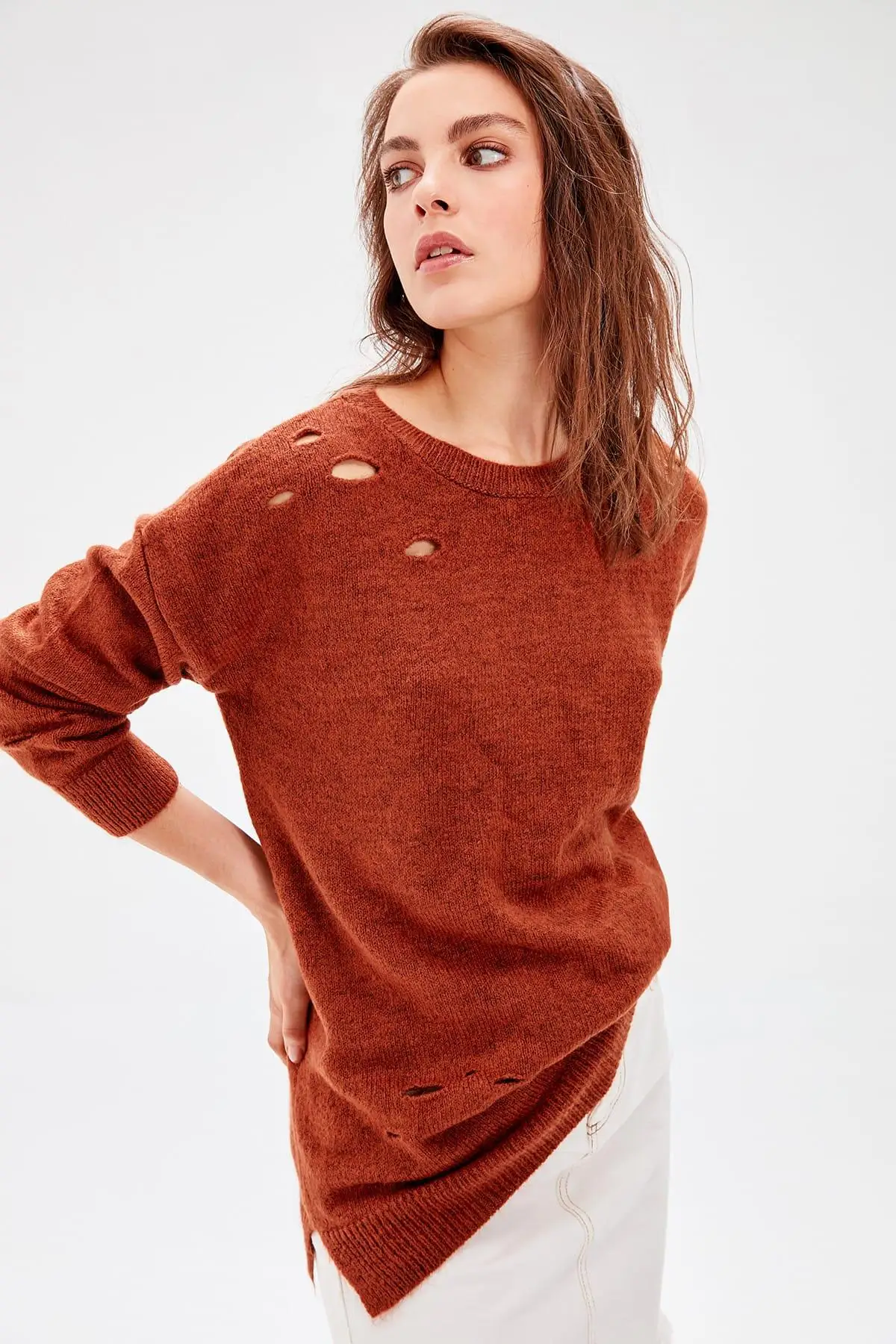 

Trendyol Tile Ripped Detaylı Knitwear Sweater TWOAW20ZA0074