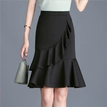 Женская Асимметричная юбка до колена, Falda, Стрейчевые Обтягивающие юбки весеннего размера плюс, облегающая юбка-труба, осенняя юбка-Русалка большого размера