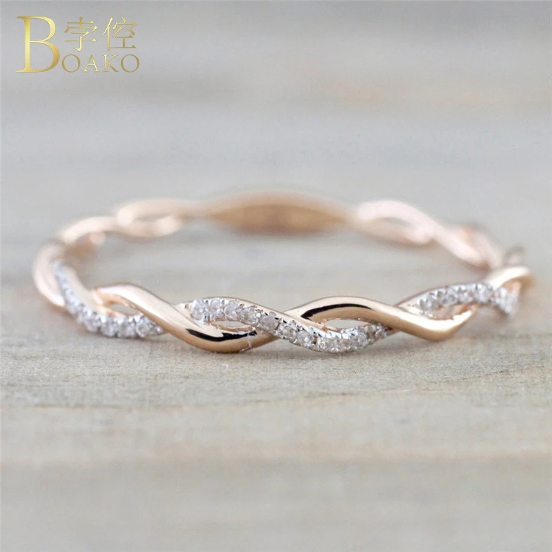 Изящные циркониевые кольца для женщин изогнутый шнур линии кольца розовое золото серебро кольцо для помолвки девушки юбилей Подарочные Кольца Z5