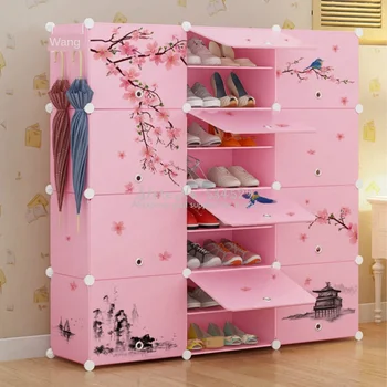

30% Simple small shoe rack plastic shoe cabinet space door household dustproof multi layer economical simple modern hall cabinet