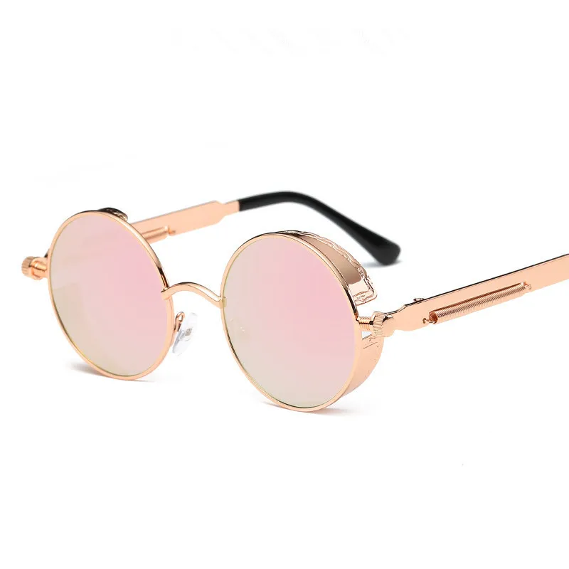 Gold Pink Металлические круглые стимпанк Солнцезащитные очки для мужчин и женщин, модные очки, фирменный дизайн, ретро оправа, Винтажные Солнцезащитные очки, высокое качество, UV400 - Цвет линз: Gold Pink