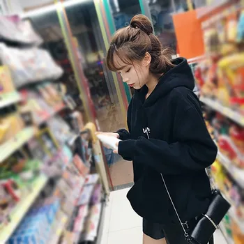 

Women Letter Printed Thick Sweatshirt Casual Loose Long Sleeve Hoodies Autumn Winter Warm Female Casual Hooded Pullovers