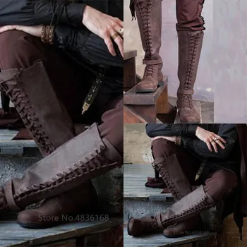 

Medieval Costume Men Knight Boots Viking Cosplay Larp Shoes PU Leather Warrior Women Cosplay Fancy Boot Carnival Party Steampunk