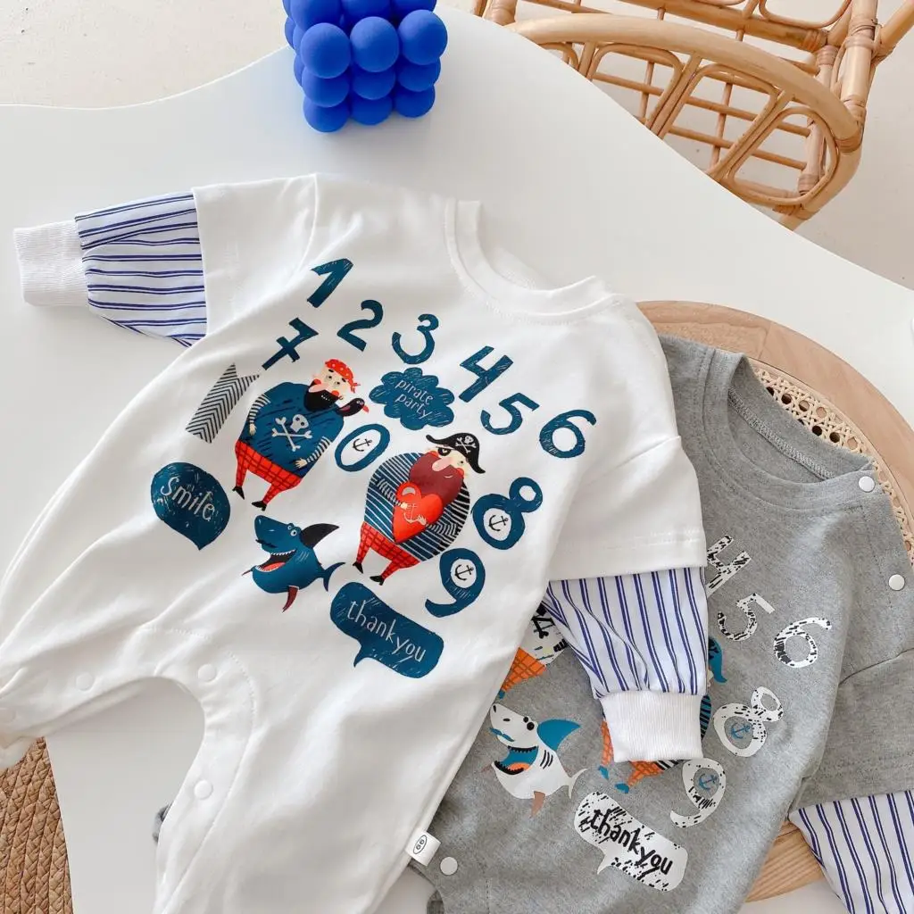 

2022 Newborn Baby Boy Autumn Full Sleeve Letter Patchwork Outfits Toddler Kids Jumpsuits Casual Clothes Infant Rompers 0-24M