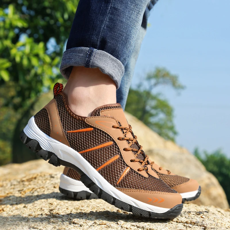 Мужская дышащая походная обувь прочные уличные треккинговые кроссовки Нескользящая спортивная обувь для скалолазания повседневная обувь на шнуровке
