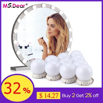 

10Pcs LED Makeup Mirror Light Bulbs Lamp Vanity Makeup Mirror Dimmable Hollywood Wall Lamp Cosmetic Mirrors for Dressing Table