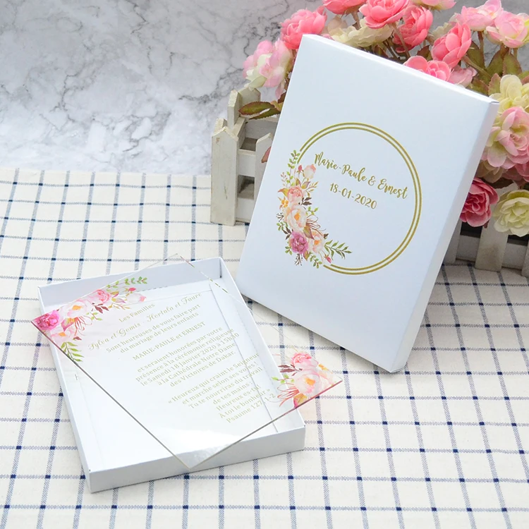  UV printing clear acrylic wedding invitation with invitation box - 4000299680193
