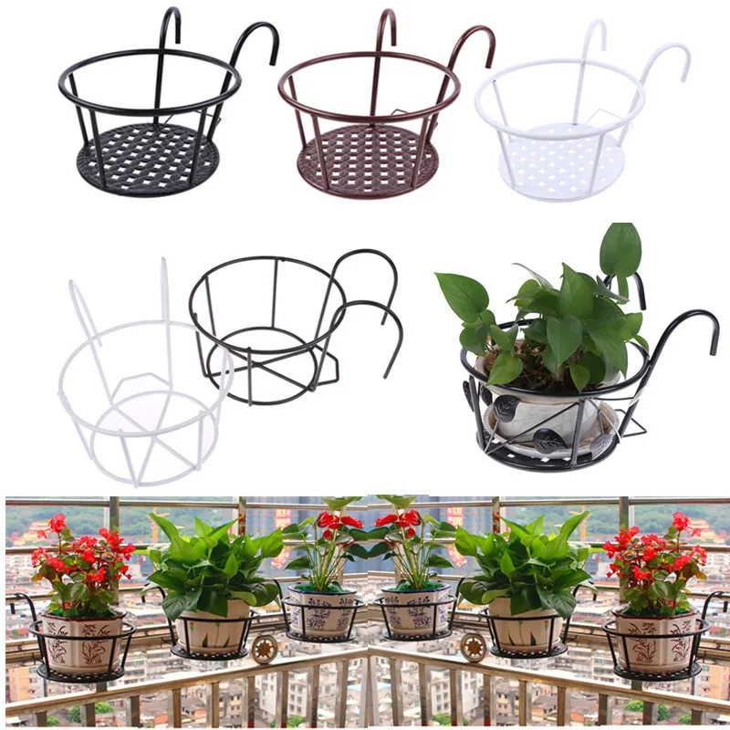 5Styles Outdoor Hanging Basket Plant Iron Racks Fence Balcony Round Flower Pot Decoration Garden Supplies Home Decration