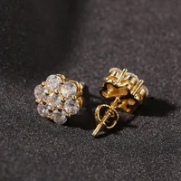 Hip Hop Claw Setting CZ Stone Bling Ice Out Plum Blossom Flower Stud Earring for Women Men Unisex Rapper Jewelry 1