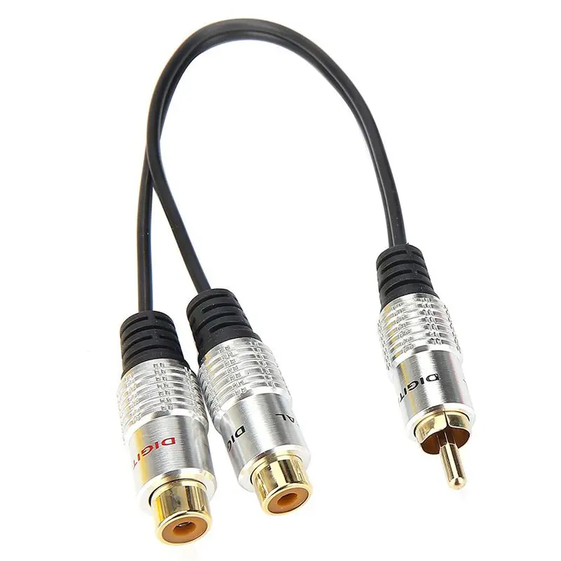 Горячий металлический RCA Женский двойной 2-RCA Мужской позолоченный адаптер, разделитель стерео Y аудио кабель(RCA F-2 RCA M)(1 штекер до 2 женщин