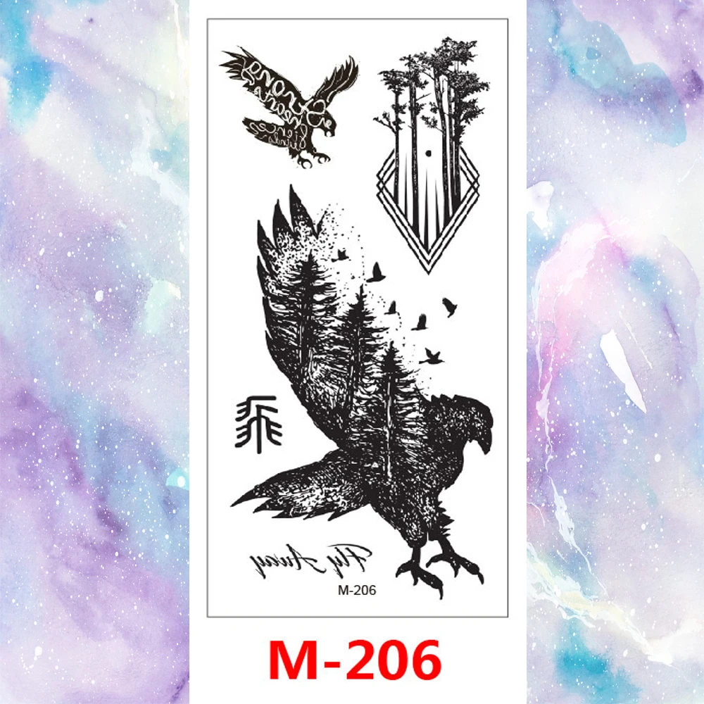 Временные красочные акварельные животные печати поддельные татуировки для женщин мужчин водонепроницаемый олень птица панда боди-арт девушки черные руки татуировки - Цвет: M-206