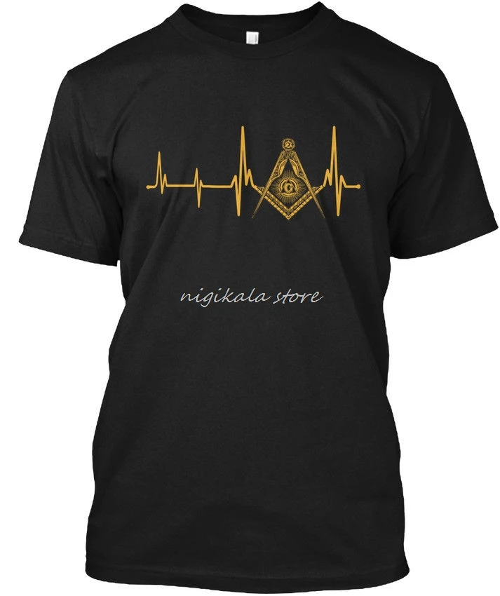 New Top Quality Top O-Neck Short-Sleeve Freemason Heartbeat Masonic T Shirt For Men - Color: Black