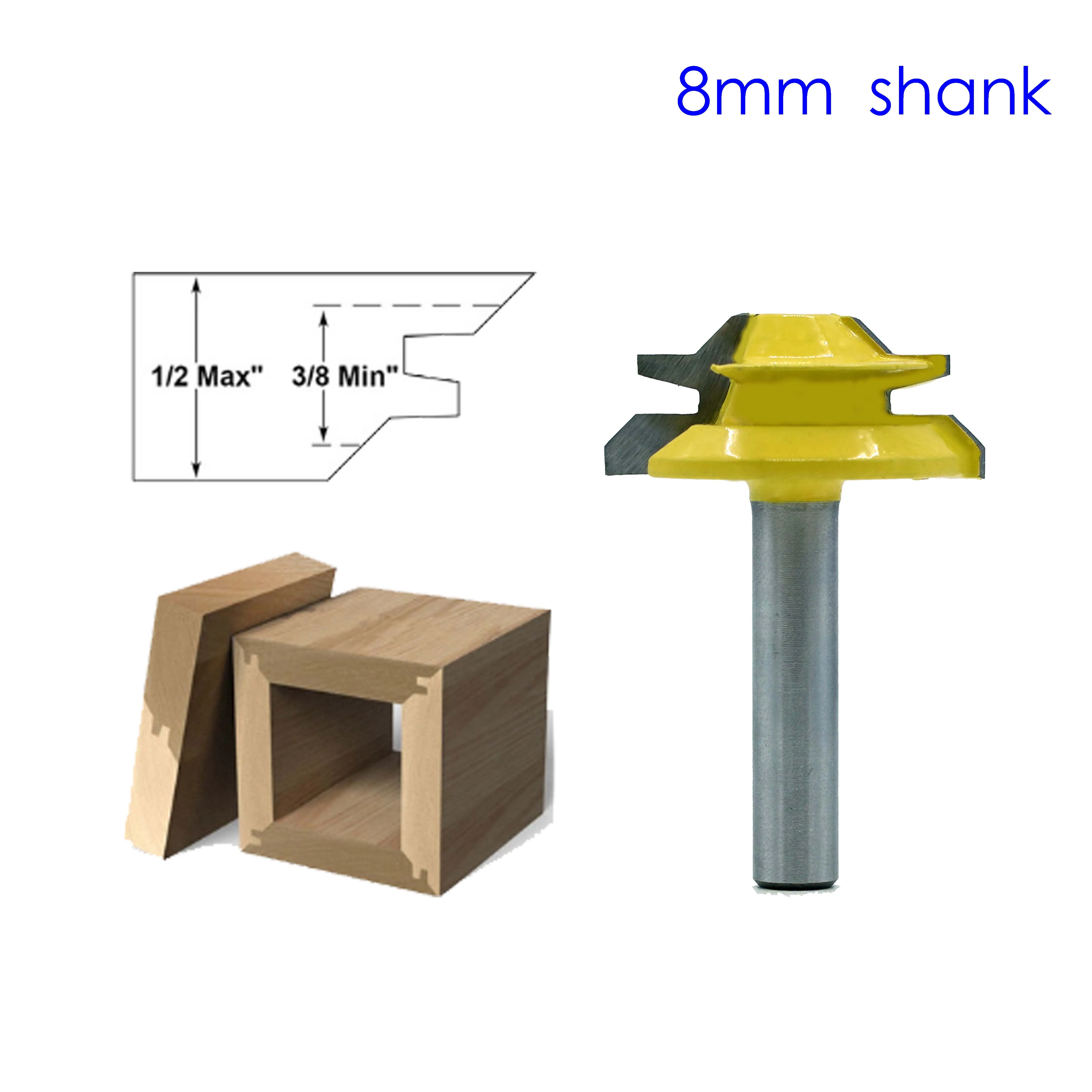 1PC 8mm Shank Lock Miter Router Bit Anti-kickback 45 Degree 1/2 Inch Stock Tenon Cutter for Woodworking Tools