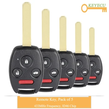 

KEYECU 5 Pieces/Lot Remote Control Car Key for Honda Accord Euro 2003 2004 2005 2006 2007, Fob 3+1 4 Button - 433MHz - ID46 Chip