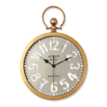 

Round Living Room Wall Clock Hanging Metal Silent Large Wall Watch Nordic Retro Duvar Saatleri Wall Watches Home Decor EF50WC