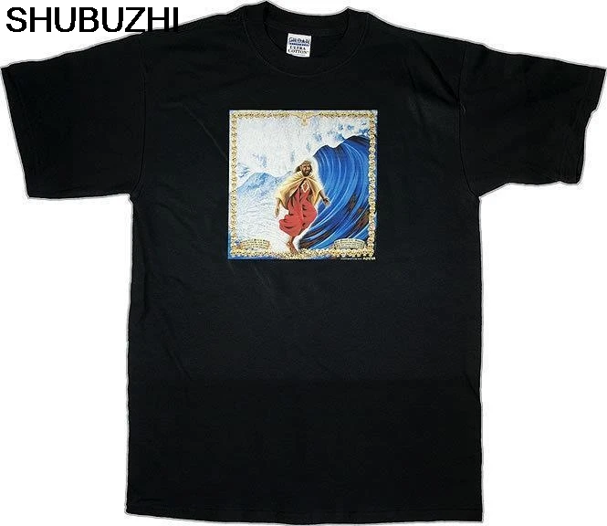 

Almera Mens Black T-shirt Tee Surfin Jesus Surfing Surf Waves Wave Rider Board Quality T Shirts Men Printing Short