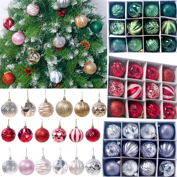 

Hot 12 PCS Christmas Tree Baubles Plain Glitter Xmas Ornaments Ball Hanging Prop