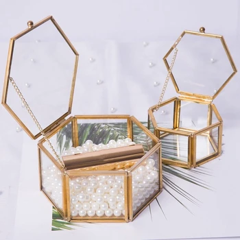 

2Pcs Geometrical Clear Glass Jewelry Box Jewelry Organize Holder Tabletop Succulent Plants Container Home Storage