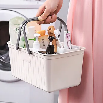 

Portable Bathroom Basket Bin with Handles and Holes Plastic Organizing Storage for Hand Soap Body Wash Shampoo Conditioner