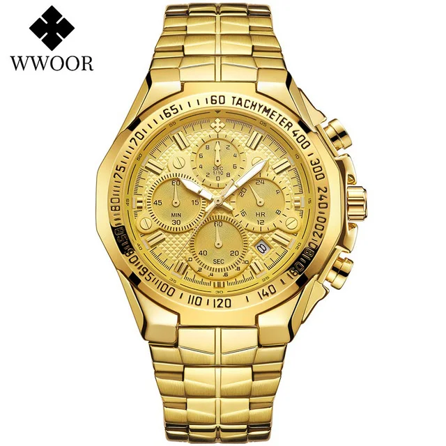 2021 WWOOR Men's Watch Top Brand Luxury Black Wrist watch Fashion Sports Chronograph steel Quartz Men Watches Relogio Masculino 