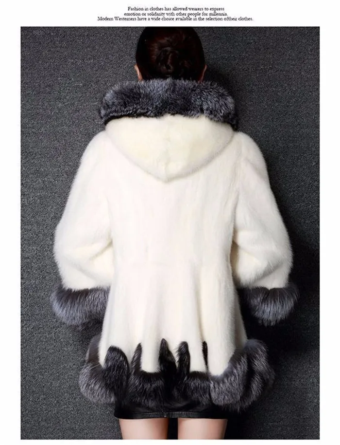 Роскошная норковая шуба размера плюс 6XL, Женское пальто с капюшоном и воротником из лисьего меха, зимняя верхняя одежда с большим карманом, парки, пончо