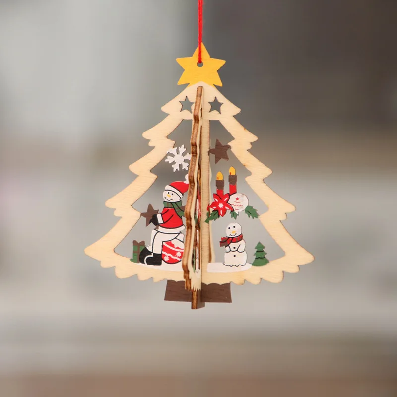 Санта-Клаус, олень, новогодняя натуральная Деревянная Рождественская елка, украшения, Подвесные Подарки, Рождественский Декор для дома, вечерние украшения - Цвет: Хаки